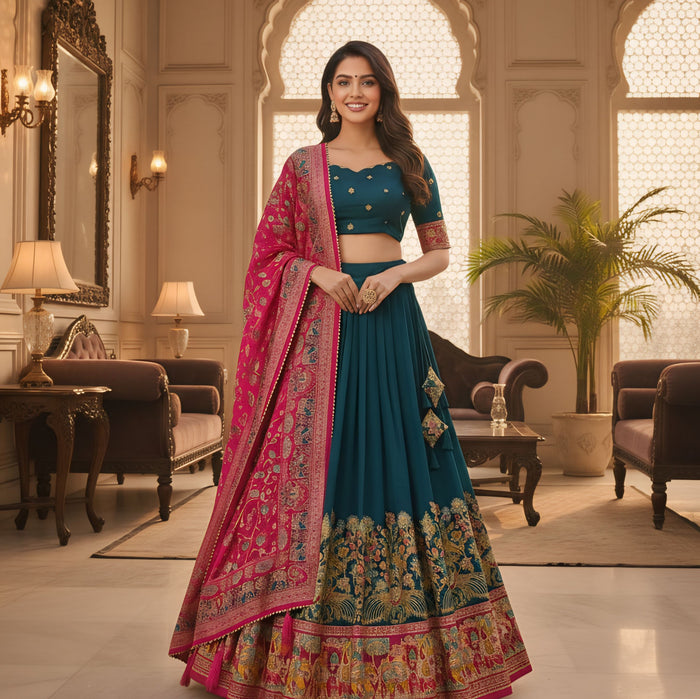 Printed Ready to Wear Lehenga & Unstitched Blouse With Dupatta